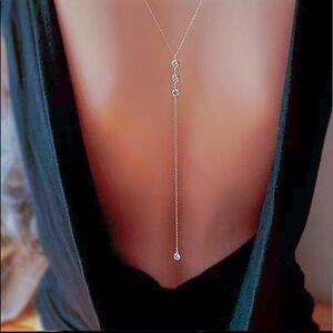 Gold Chain Crystal Long Pendant Back Necklace